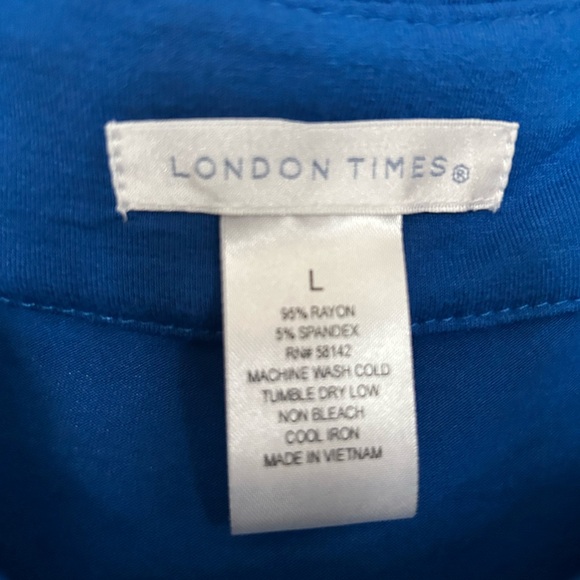 London Times A-line Royal Dress Size Large Ruffle Neck Stretch Feminine Loose - Picture 3 of 6